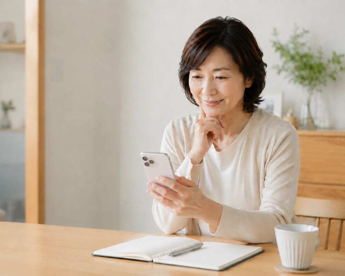 ご家族がスマートフォンで連絡を確認している様子
