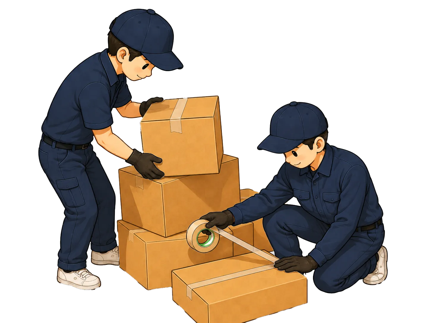 荷造りをする引越し作業員のイラスト