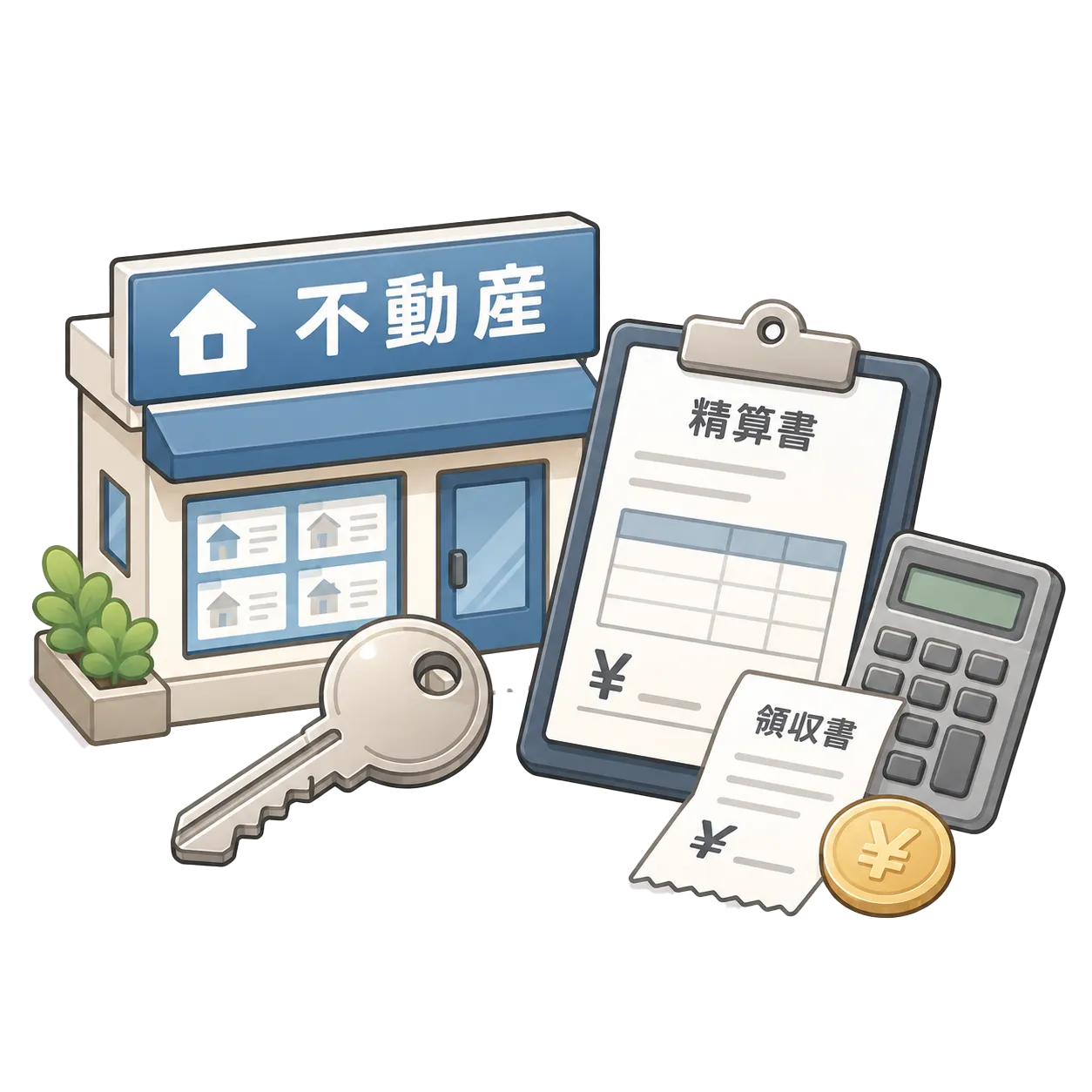 退去手続きと鍵のイラスト